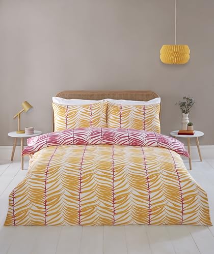 Rapport Home Tropical Trails Single Duvet Set - Yellow & Pink Palm Leaf Bedding - Vibrant Tropical Design