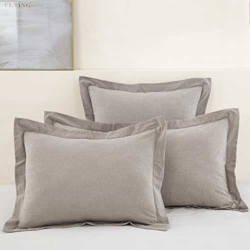 "Euro Shams Square Pillow Cushion Cover 2pc Set Washed Cotton 26""x26"" Super Soft Decorative(Euro/Beige)"