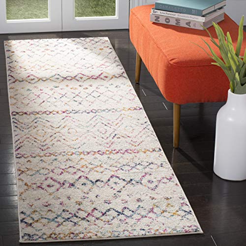 Safavieh Boho Rug for Living Room, Dining Room, Bedroom - Madison Collection, Short Pile, in Ivory and Fuchsia, 80 x 180 cm
