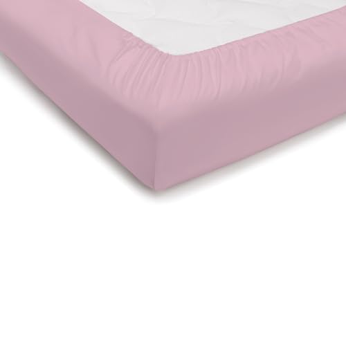 PENSIERI DELICATI Double Bed Sheet 180 x 200 cm, Plain Colour Fitted Sheet +30 Made in 100% Cotton, Made in Italy, Pink