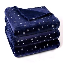 "Stellhome Spring/Fall Bed Blanket, Ultra Soft Luxury Warm Fleece Star Throw Blanket for Sofa Bedroom (King Size 90""x108"",Navy Blue)"