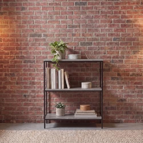 Vida Designs Brooklyn Bookcase Wooden Shelving Shelf Storage Display Shelves Unit Industrial Rustic Furniture (Grey, 3 Tier)