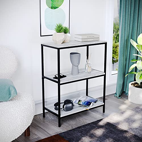 Vida Designs Brooklyn Bookcase Wooden Shelving Shelf Storage Display Shelves Unit Industrial Rustic Furniture (Grey, 3 Tier)