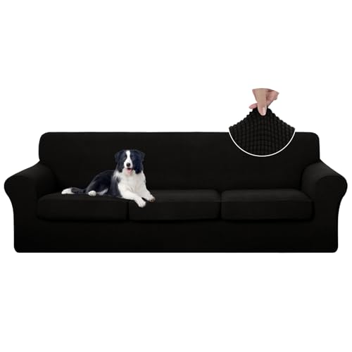 U-NICE HOME 4 Pieces Oversized Stretch Couch Cover Sofa Cover Washable Slipcover with Individual Seat Cushion for Oversized 3 Cushion Couch Sofa Pet Friendly(Oversized Sofa, Black)