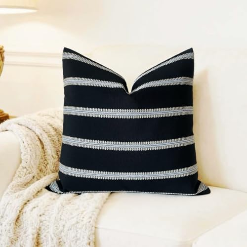 Slow Cow Decorative Stripe Throw Pillow Cover Cushion Cover 26 x 26 Inches Black Mixed Off White