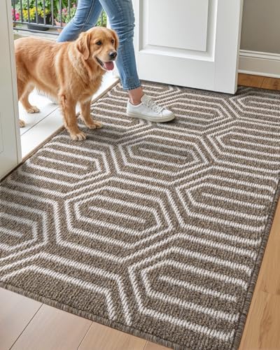 "DEXI Indoor Door Mat Durable Front Door Mats for Entryway, Non Slip Absorbent Resist Dirt Entry Rug, 32""X48"" Doormat Indoor Entrance, Machine Washable, Brown"