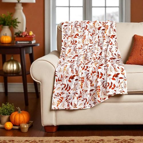 Serafina Home Fleece Throw Blanket: Velvelty Soft, Durable Plush Accent for Bed or Couch (Rustic Leaves, 50 x 60 inches)