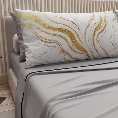 PETTI Artigiani Italiani - Double Bed Sheets Cotton with Pillowcases in Digital Print, Double Bed Sheet Marble Pattern White Light Grey, 100% Made in Italy