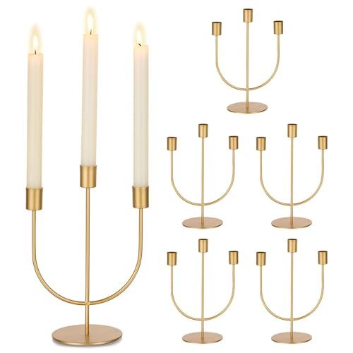 Sziqiqi Gold Candlestick Candle Holder Centerpieces - Candlesticks Centerpiece for Wedding Table 6 Pieces Candle Holders Minimalist Taper Candleholder Bulk for Christmas Decorations