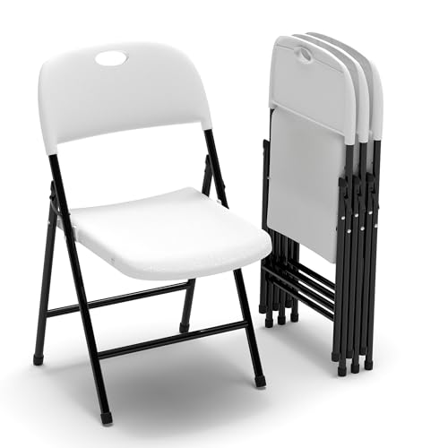 Real Relax Folding Chairs Set of 4,Heavy Duty Large Backrest Folding Chair 800 Weight Limit,Suitable for Indoor and Outdoor,Wedding Activities,White