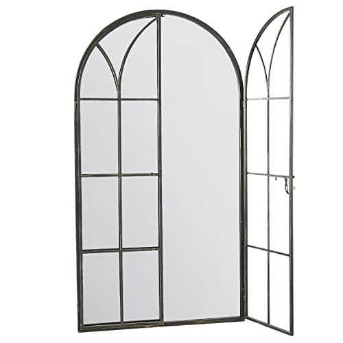 MirrorOutlet Large Metal Arch shaped Opening Doors Window Antique Black Wall Mirror 140cm X 75cm