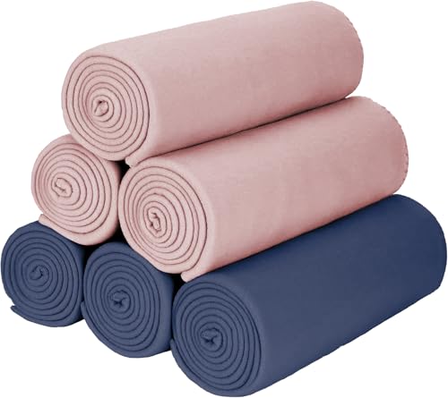 Special SG Glory Fleece Throw Blankets Bulk Fleece Blankets Solid Wholesale Lightweight Warm Soft for Pet Bed Sofa Couch Office Wedding Gifts Travel Seasons Navy and Pink 50x60 Inches Pack of 6
