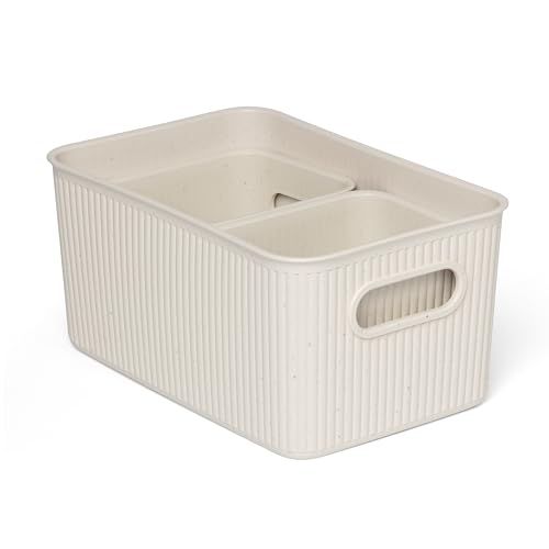 TATAY Plastic Storage Basket Baobab - Set of 3 Organizer Boxes - Integrated Handles - Compact and Versatile Design - Recycled BPA-Free Plastic - 18.7 x 27.8 x 13.3 cm, Ecohome