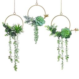 C&Z Artificial Succulents Wreath Set of 3 Hanging Gold Geometric Garland Greenery Wreath Wall Decor for Wedding Party Nursery Backdrop