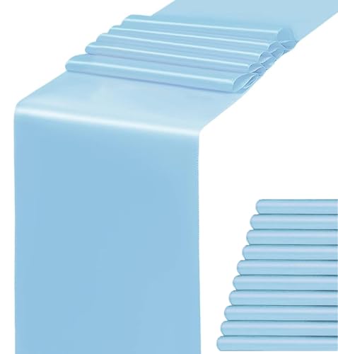 WENSINL Satin Baby Blue Table Runner 12 x 108 Inches Pack of 10 Long Table Runner for Party Wedding Birthday Anniversary Christmas Decorations