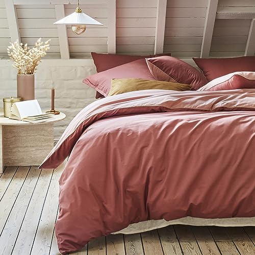 Two-Tone Cotton Duvet Cover, Bons Jours, Etincelle Pink, 260 x 240 cm, Essix