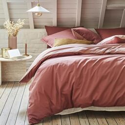 Two-Tone Cotton Duvet Cover, Bons Jours, Etincelle Pink, 260 x 240 cm, Essix
