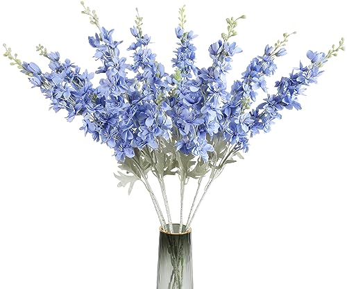 ICBOX 8pcs Blue Delphinium Artificial Flowers for Tall Vase 33.5in Long Stem Larkspur Artificial Flowers Fake Silk Flowers Bulk for Home Wedding Floral Arrangement Centerpiece Table Decoration (Blue)