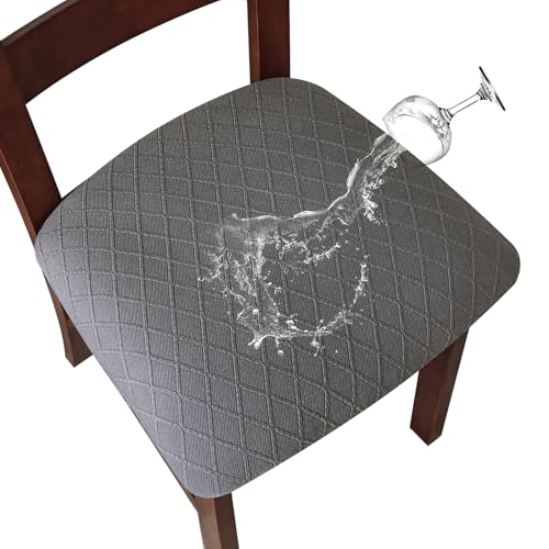 Genina Waterproof Seat Covers for Dining Room Chairs Covers Dining Chair Cover Kitchen Chair Covers (Dark Gray, 6 Pcs)