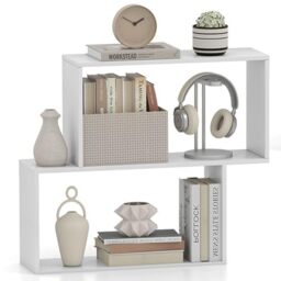 SFAREST 2-Tier Wooden Bookcase, 2-Cube Display Bookshelf with Irregular Modern Design, Freestanding Storage Rack for Living Room, Bedroom and Office(White,80 x 22 x 70cm)