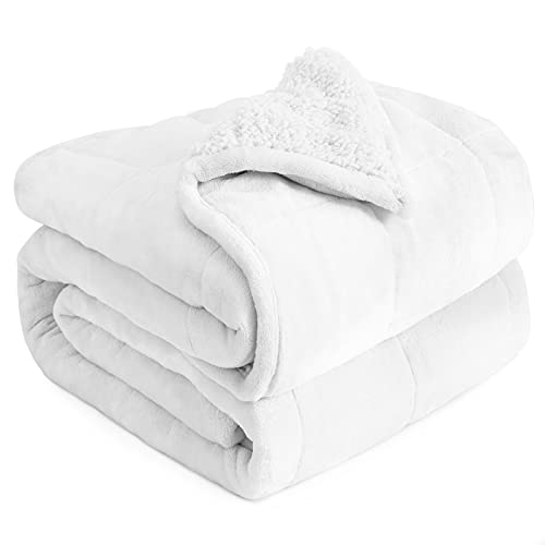 Cottonblue Sherpa Fleece Weighted Blanket 15 lbs for Adult, Sherpa Flannel Cozy Plush Bed Blankets, Fuzzy Sherpa Flannel Blanket Full Size, Minky Soft Blanket for Sofa Bed,48 x 72 inches,Snow White