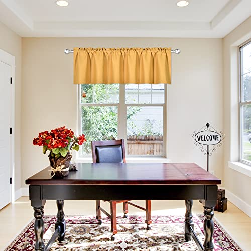 DECOVSUN Gold Yellow Valance for Windows 72x18 Inch Solid Thermal Insulated Blackout Rod Pocket Kitchen Short Curtain Toppers Valance for Bathroom Living Room 1 Panel