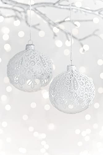 Dagmara My Christmas 2 Glass Christmas Bauble with Colourful Branches, Transparent, White, 8 cm, 0802B043