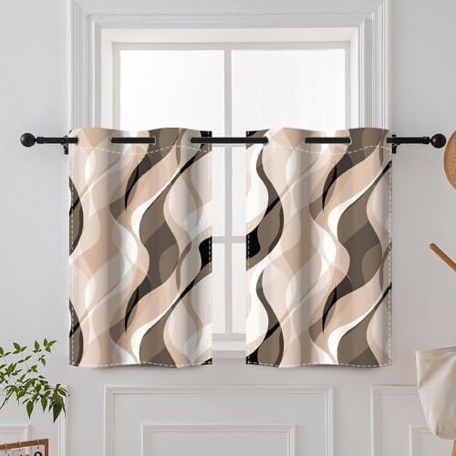 DORCEV Apricot Wave Lines Window Curtains Abstract Art Aesthetic Gradient Blackout Curtains Geometric Thermal Insulated Room Darkening Window Drape Treatments Kitchen Curtains,26x36 inch,2 Panels