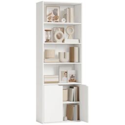 HOMCOM 6-Tier Tall Bookcase, Double Door Cabinet, 59 x 29 x 180cm, White