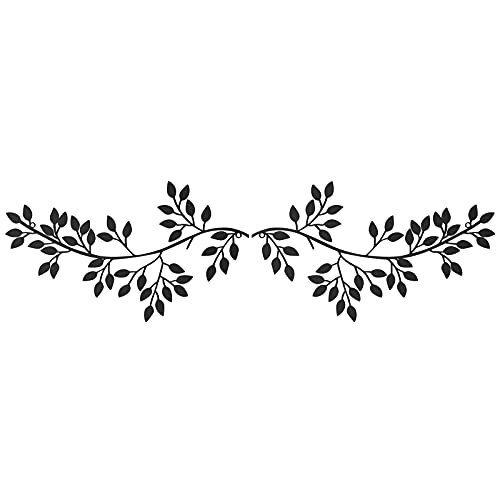 Hotop 2 Pieces Metal Tree Leaf Wall Decor Vine Olive Branch Leaf Wall Art Wrought Iron Scroll Sculptures Above the Bed, Living Room, Outdoor Decoration (Black,Classic Style)