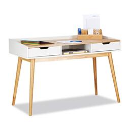 Relaxdays Writing Desk, Scandinavian Design, 2 Drawers, Office Desk HxWxD: app. 76 x 120 x 55 cm, Wood, White-Brown
