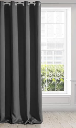 Eurofirany LOGAN Extra Long Blackout Curtain - 1 Unit. Eyelets, Light blocking, Room Darkening Bedroom Living Room, W55 x L106, Black