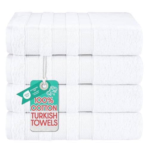 American Soft Linen Salem 100% Cotton Turkish 4 Piece Bath Towels for Bathroom, 600 GSM Soft Absorbent Quick Dry Bath Towel Set, White