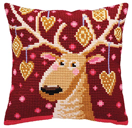 Collection d'Art 5390 Christmas Cake Cross Stitch Cushion, Cotton, Multi-Colour, 40 x 40 cm