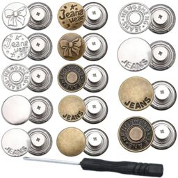 24 Sets Jeans Buttons Replacement, 17 mm and 20 mm No-Sew Removable Metal Buttons Replacement Repair Combo Thread Rivets and Screwdrivers in Storage Box, Women and Men's Jeans Clothing Supplies