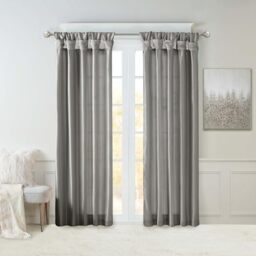 "Madison Park Emilia Faux Silk Single Curtain with Privacy Lining, DIY Twist Tab Top, Window Drape for Living Room, Bedroom and Dorm, 108"" L x 50"" W, Charcoal"