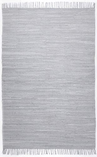 Theko Dhurry Rug 100% Cotton Flat Weave Rug Happy Cotton Handwoven Colour: Grey 120 x 180 cm