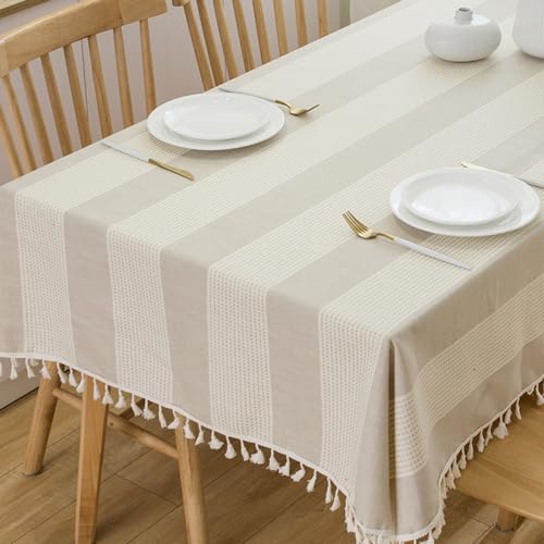 "TruDelve Gray Fabric Tablecloths 8 Foot Table Cloths for Rectangle Tables Oblong Boho Striped Fall Tablecloths for Rectangle Tables (98""x55"", Gray)"