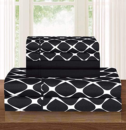 Elegant Comfort Luxury Softest and Coziest 6-Piece Bed Sheet Set, Wrinkle Resistant Milano Trellis Pattern-1500 Thread Count Egyptian Quality Microfiber Bedding Set, Full, Black