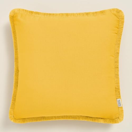 ROOM99 Boca Chica 40 x 40 cm Decorative Cushion Cover Throw Cushion Cover Aesthetic Modern Bedroom Living Room Boho Cotton Mustard 1 Piece