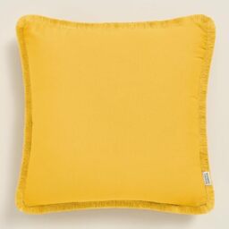 ROOM99 Boca Chica 40 x 40 cm Decorative Cushion Cover Throw Cushion Cover Aesthetic Modern Bedroom Living Room Boho Cotton Mustard 1 Piece