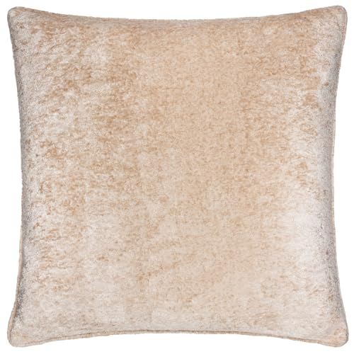 Paoletti Lustre Velvet Cushion Cover – Crushed Velvet Luxury Textured Piped Edge Decorative Case (Oyster – 50x50cm)
