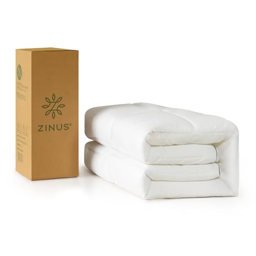 Zinus Single Cooling Mattress Topper (90 x 190 cm) – 5 cm Thick Bamboo Mattress Topper with Elastic Straps, Machine Washable – White