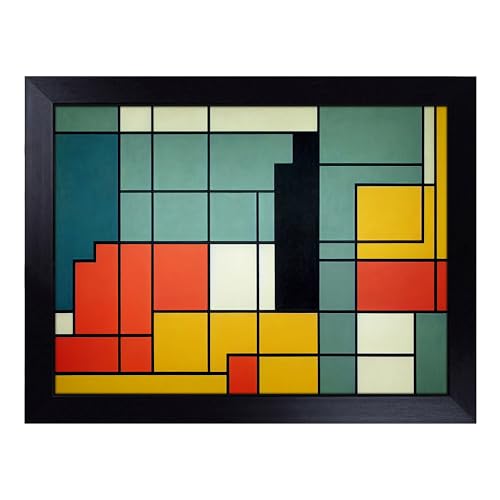Lap Tray with Bean Bag Cushion, Modern Cubism Art Abstract - Handmade in the UK, Raised Wooden Edge, Padded Cushion, Heat-Resistant Wipe-Clean Surface, for Meals, Laptops and Crafts