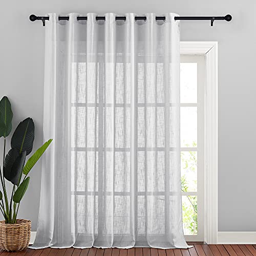 NICETOWN Semi Sheer Curtains for French Door, Extra Wide Grommet Top Semi Voile Drape Sheer Panel for Living Room/Sliding Glass Door, Silver Grey, W100 by L95 inches, 1 Panel