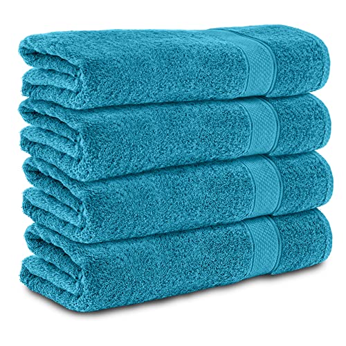 Komfortec Set of 4 Hand Towels 50 x 100 cm 100% Cotton Terry Towelling Soft Turquoise