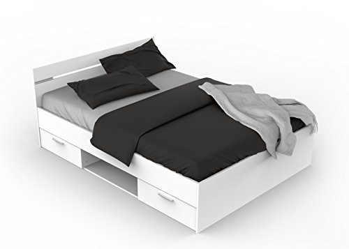 "Demeyere ""Michigan"" 2-Drawer 1-Nook Bed, Wood, Pearl White, 140 x 200 cm"