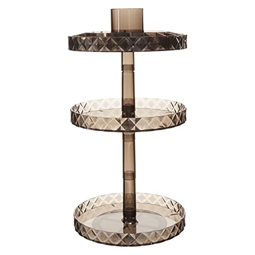 Premier Housewares Cosmetic Organiser With 3 Tier Black Round Compartments Clear Diamond Multipurpose Storage Statement Piece for Dresser/Bathroom With Rotating Base W26 X D26 X H55cm.