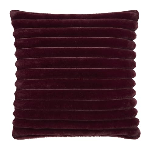Appletree Hygge Decorative Cushion Cover, Horizontal Ribbed Faux Fur, Living Room Bedroom, 1 Piece, 43 x 43 cm, Burgundy, 100% Polyester, Square