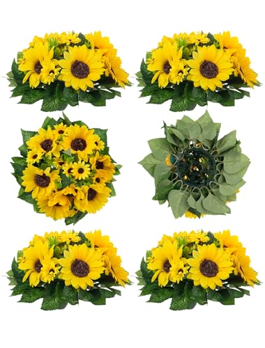 BLOSMON Sunflower Artificial Flowers Ball Centerpieces 6 Pcs Fake Sunflower Flowers Center Pieces Decoration for Wedding Table Silk Kissing Floral Bouquet Arrangements for Home Party Event DIY Decor